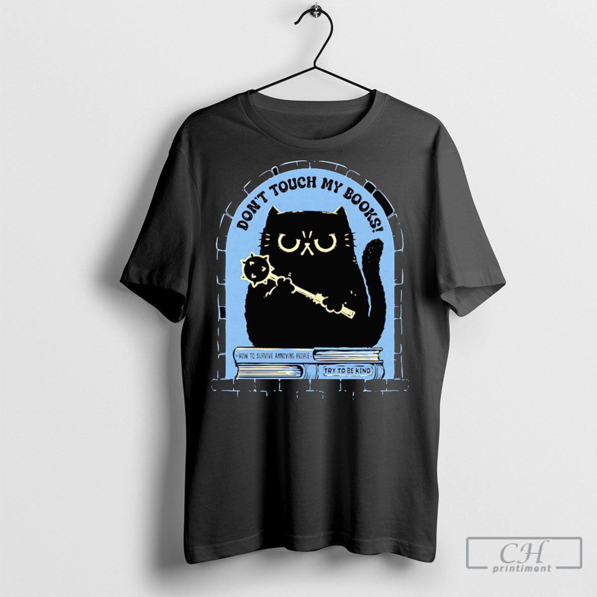 Black Cat Dont Touch My Books Shirt Unisex