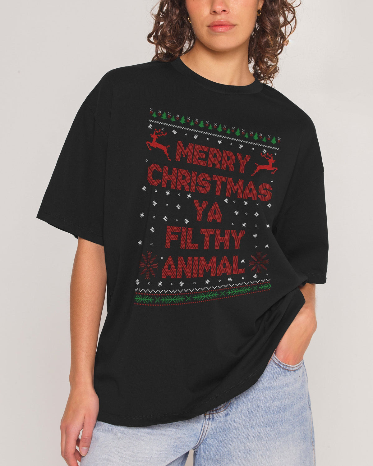 Merry Christmas Ya Filthy Animals Oversized Tee Unisex