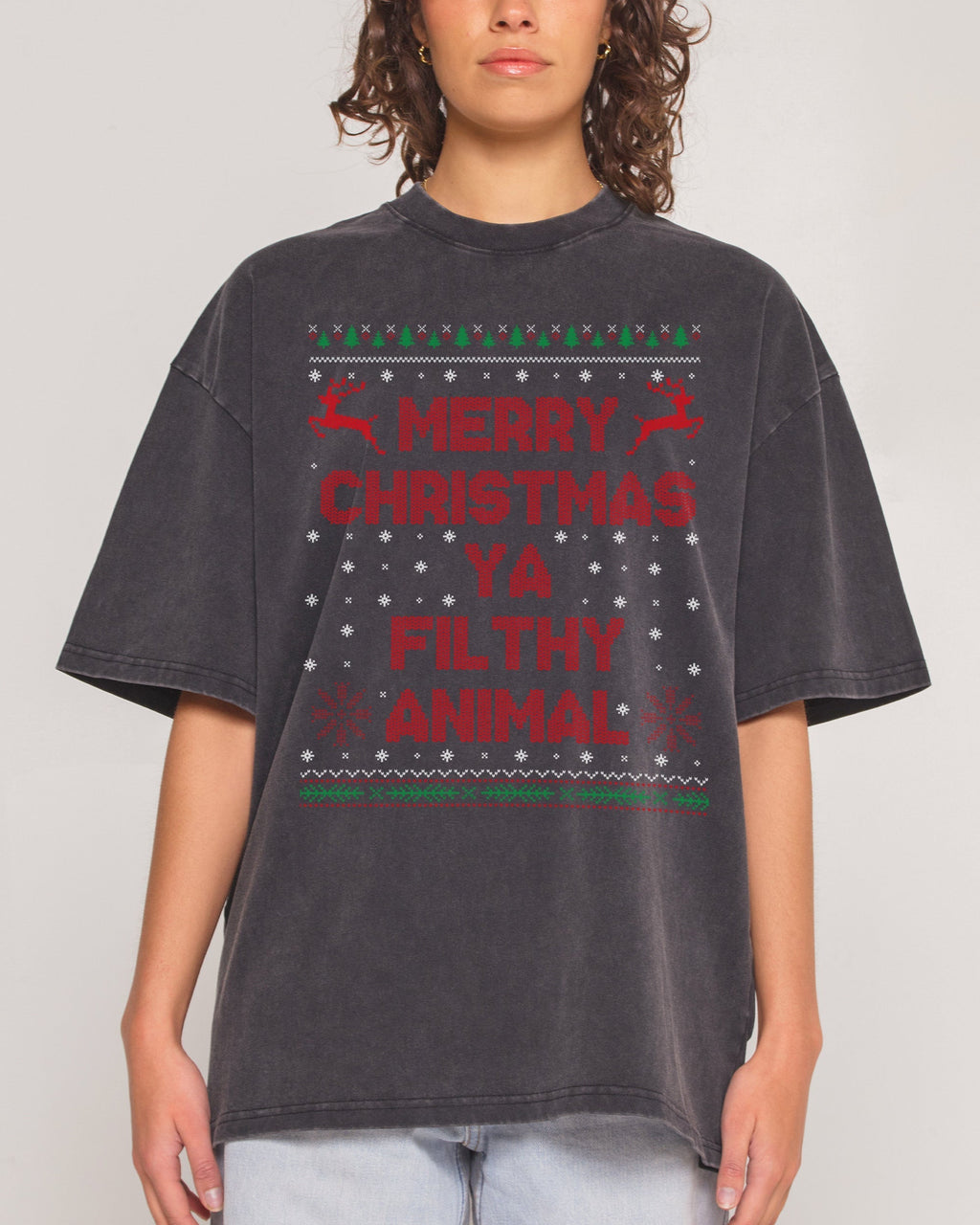 Merry Christmas Ya Filthy Animals Oversized Tee Unisex