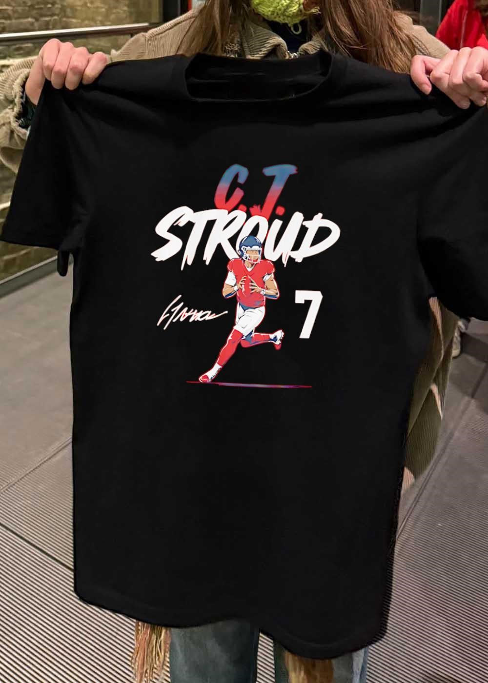 CJ Stroud Autograph Running Football Player Houston Texans shirt