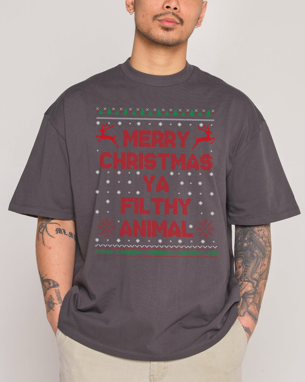 Merry Christmas Ya Filthy Animals Oversized Tee Unisex