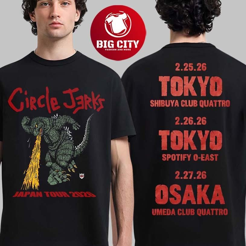 Circle Jerks Japan Tour 2026 Merch Godzilla With Dates Two Sided Shirt Unisex