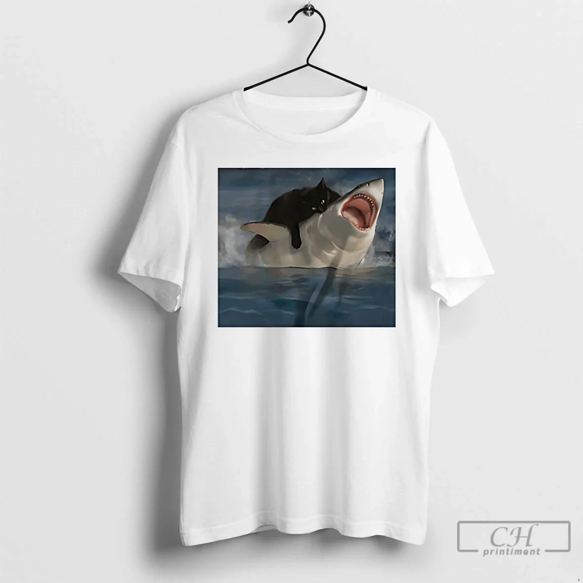 Classic Black Cat Biting Shark Unisex
