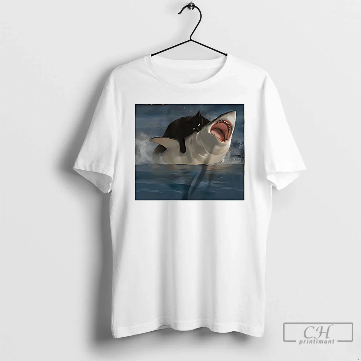 Classic Black Cat Biting Shark Funny Unisex