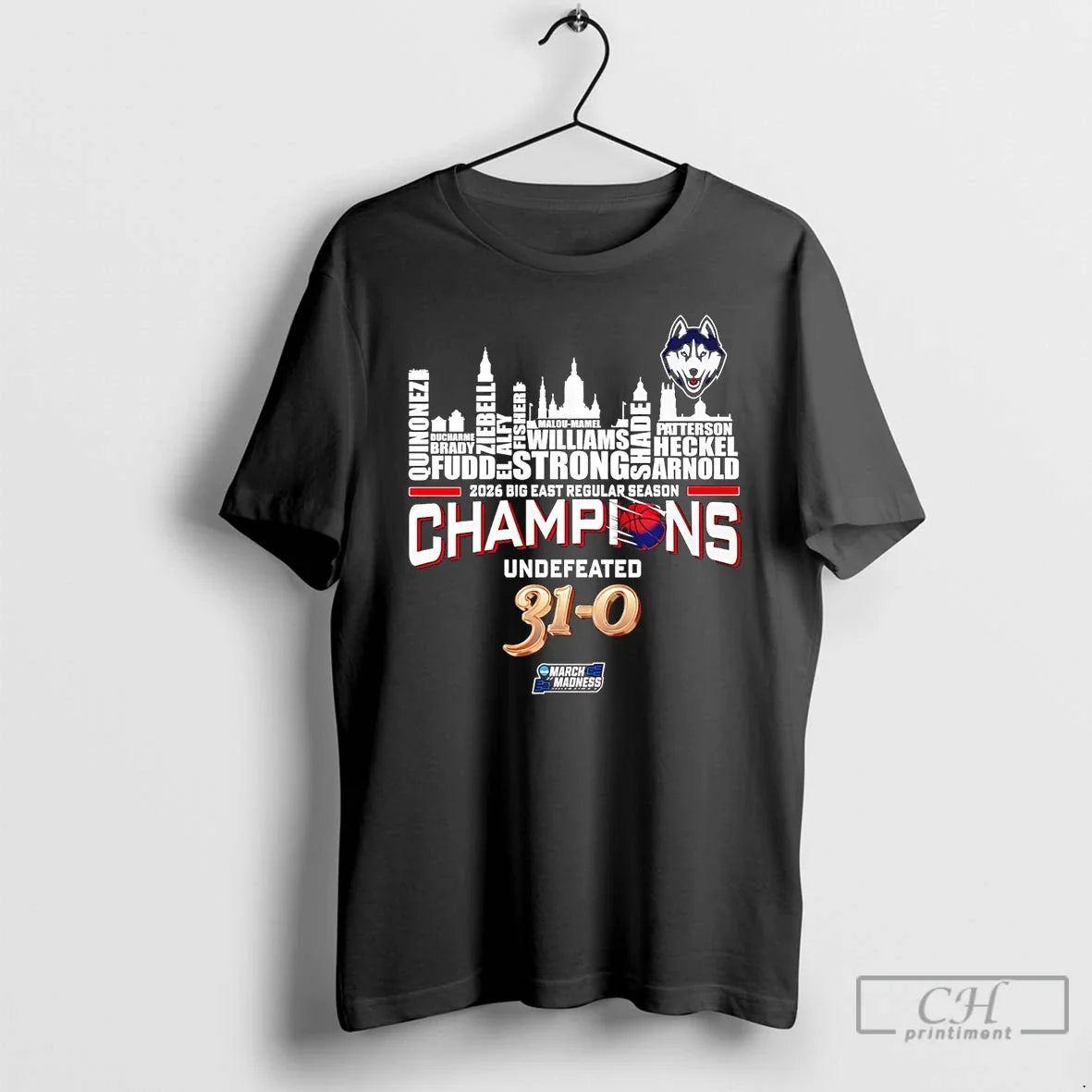 Classic Uconn Huskies 2026 Big East Champions Undefeated 31 0 Name City Skyline T Shirts Unisex