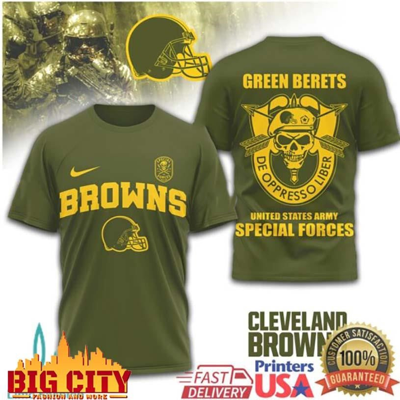 Cleveland Browns Green Berets US Army Special Forces Military Tribute Two Sided Shirt Unisex