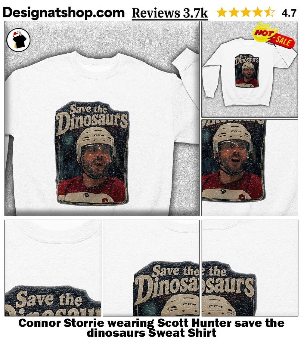 Connor Storrie wearing Scott Hunter save the dinosaurs shirt