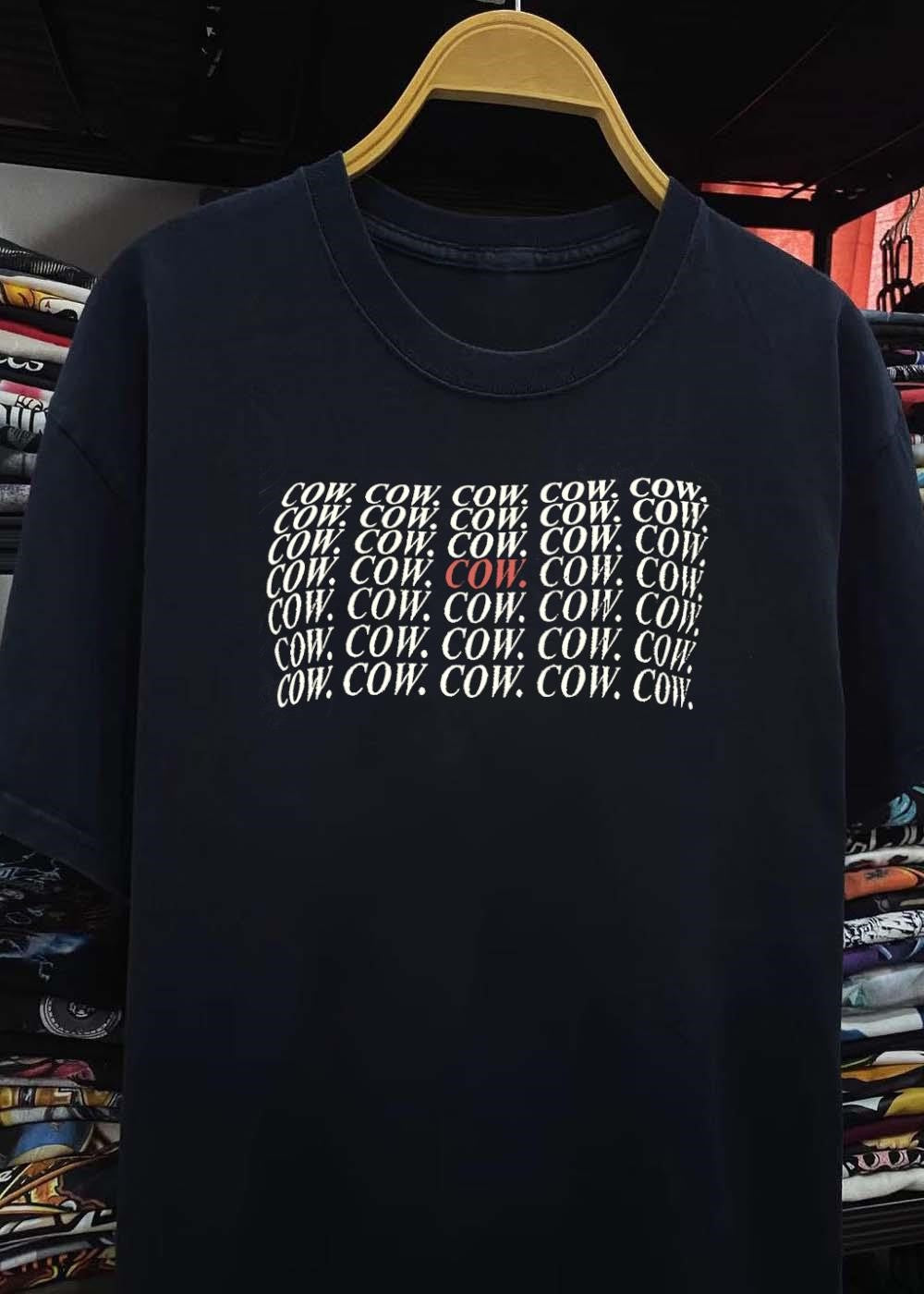 Cow Graphic Brown Text Design T-Shirt