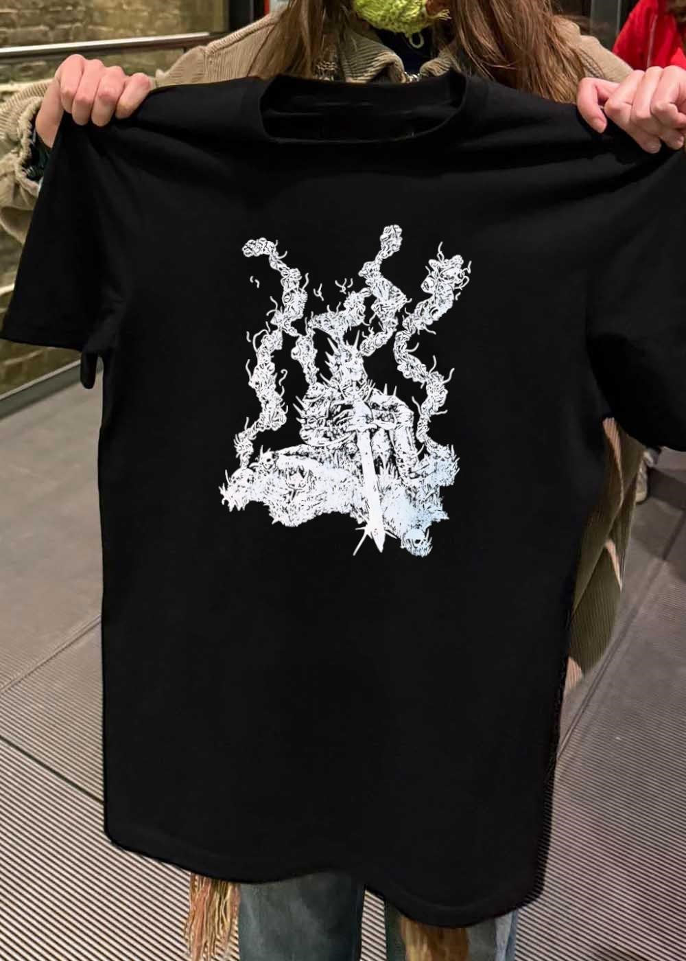 Dark Fantasy Knight With Sword And Spikes Black And White Unisex T-Shirt