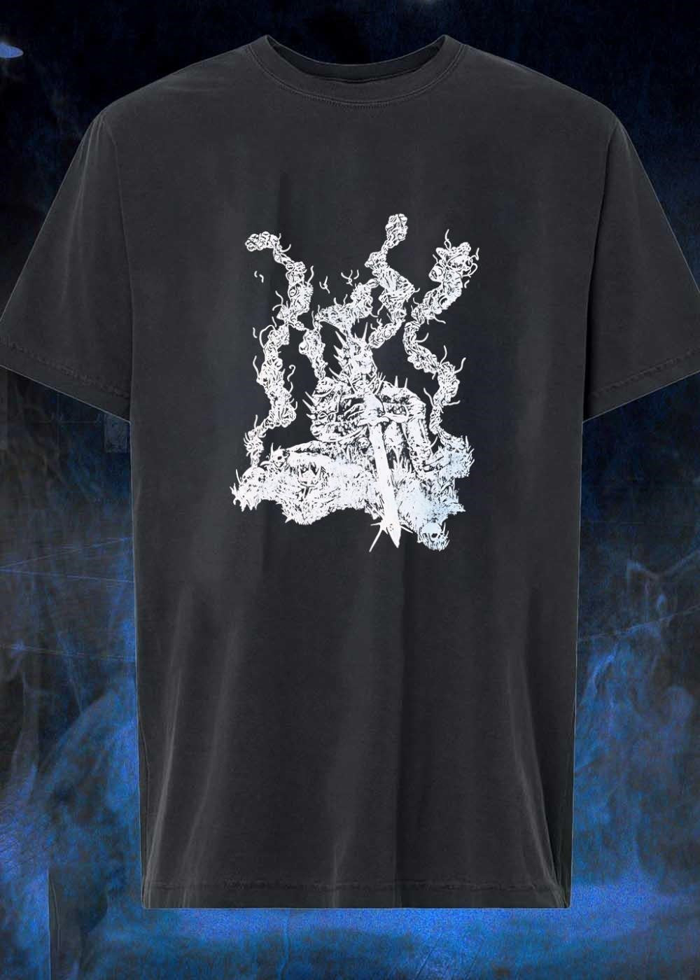Dark Fantasy Knight With Sword And Spikes Black And White Unisex T-Shirt