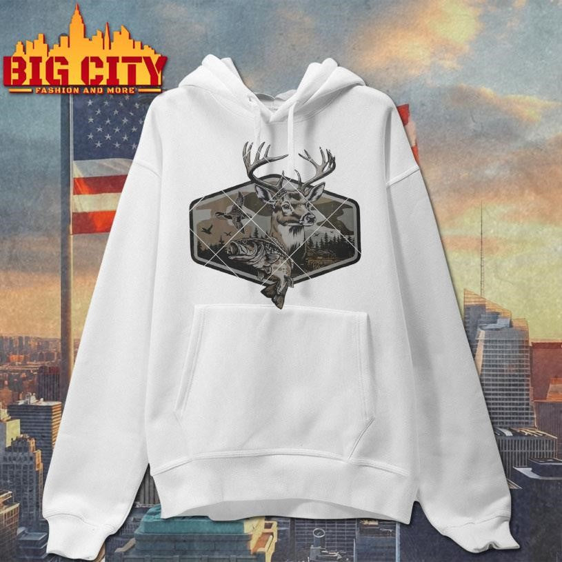 Deer Duck Fishing Retro Camo Shirt Unisex