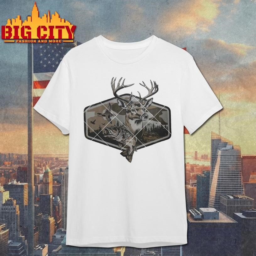 Deer Duck Fishing Retro Camo Shirt Unisex