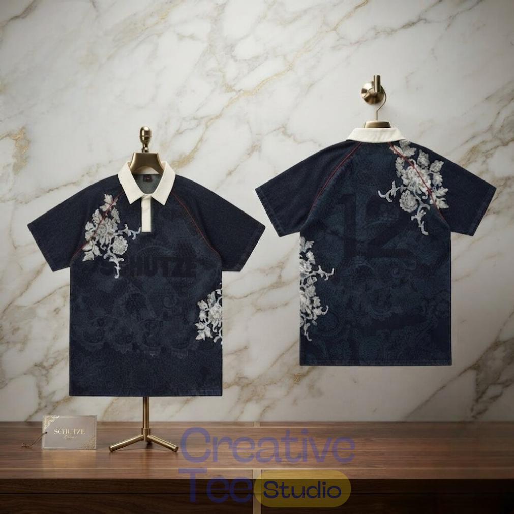 Derschutze Floral Polo World Cup Denim Navy Cool