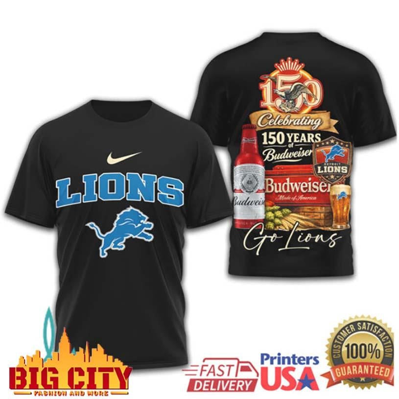 Detroit Lions x Budweiser 150 Years Celebration Beer Collaboration Two Sided Shirt Unisex