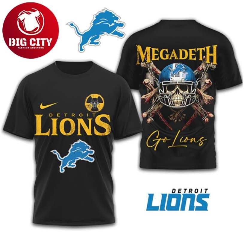 Detroit Lions x Megadeth Heavy Metal Skull Graphic Two Sided Shirt Unisex