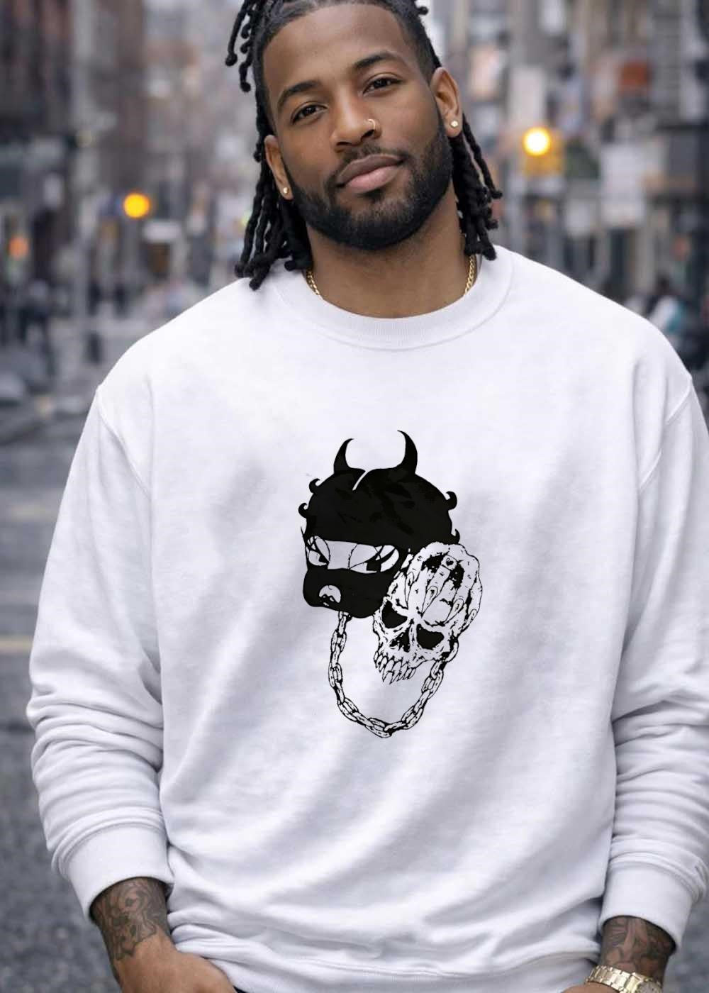 Devil Betty Skull Chain Graphic Art T-Shirt