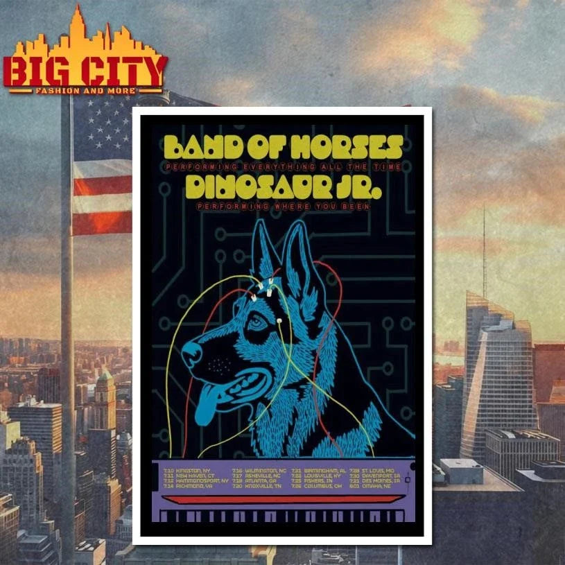 Dinosaur Jr. and Band of Horses Tour July 2026 Poster Shirt Unisex
