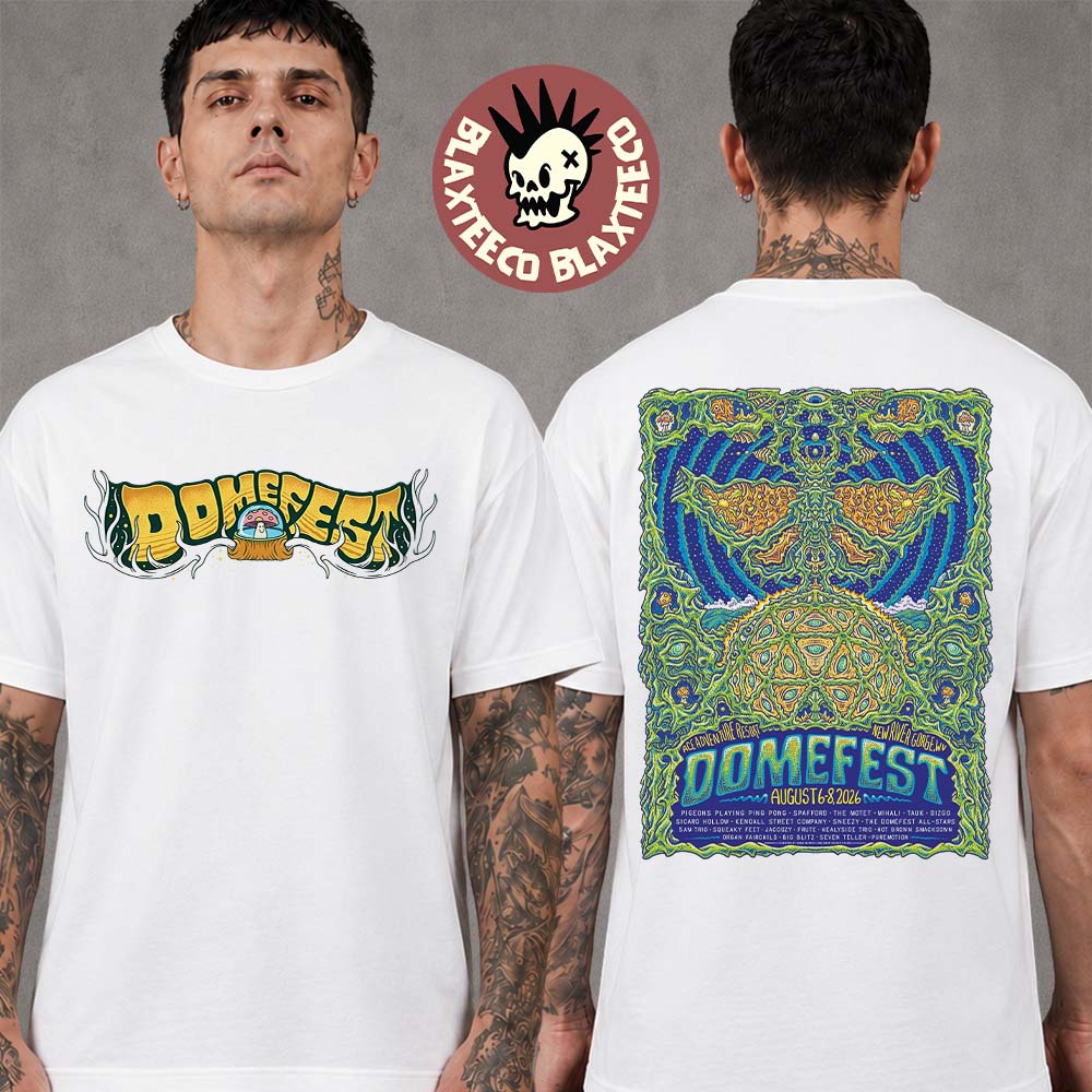 Domefest 2026 Merch Poster Lineup In New River Gorge West Virginia At Ace Adventure Resort From August 6 To 8 2026 Two Sided T-Shirt