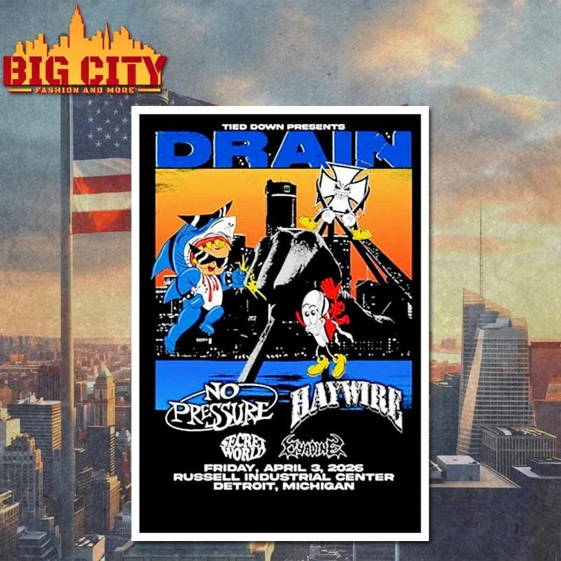 Drain Tied Down Presents At Russell Industrial Center On April 3 2025 Detroit Michigan Shirt