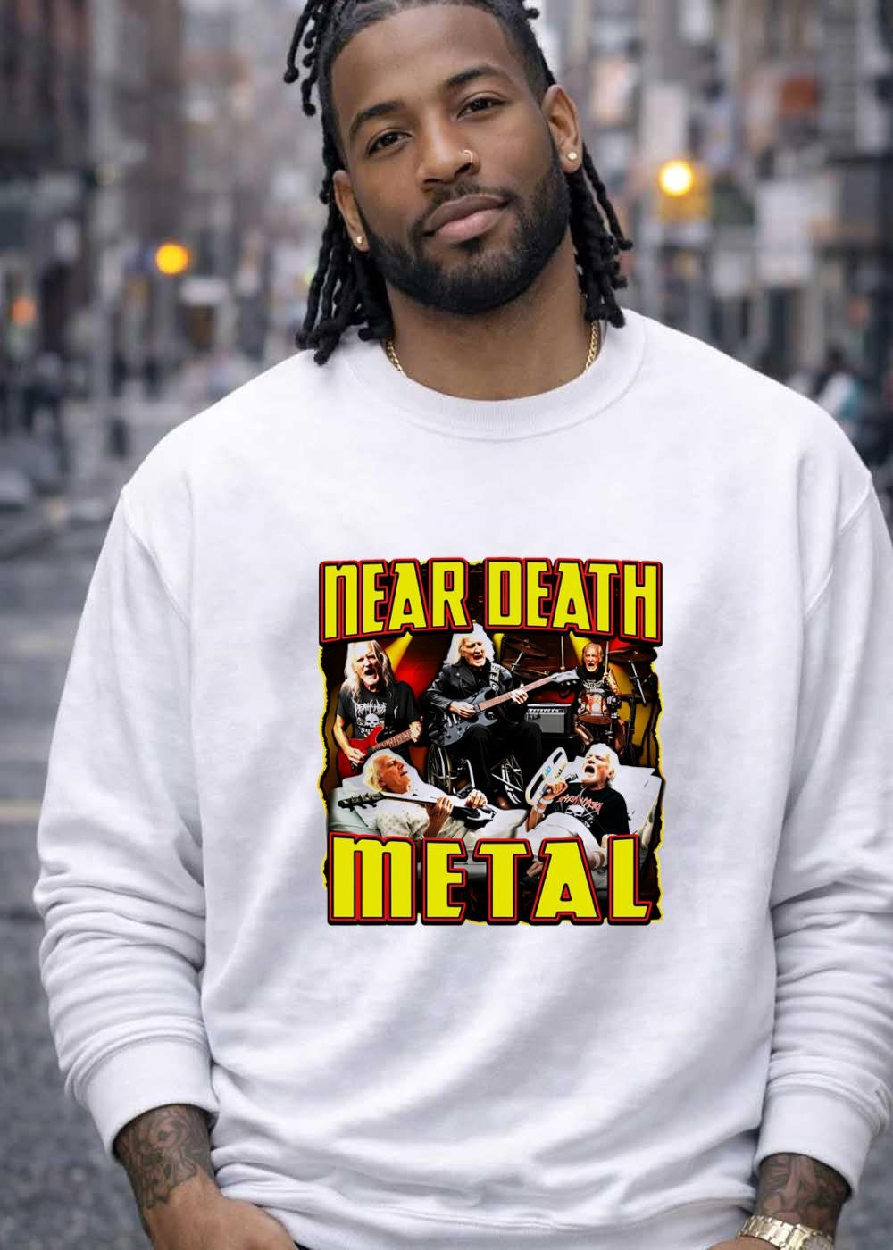 Elderly Rockers Playing Instruments Near Death Metal T-Shirt