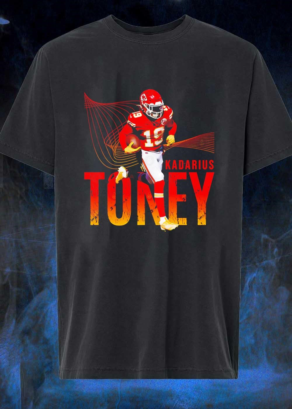 Football Star Running with Ball Kadarius Toney Kansas City Chiefs T-Shirt