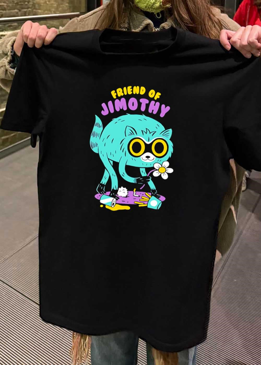 Friend of Jimothy Cute Teal Raccoon Sniffing Flower Trash T-Shirt