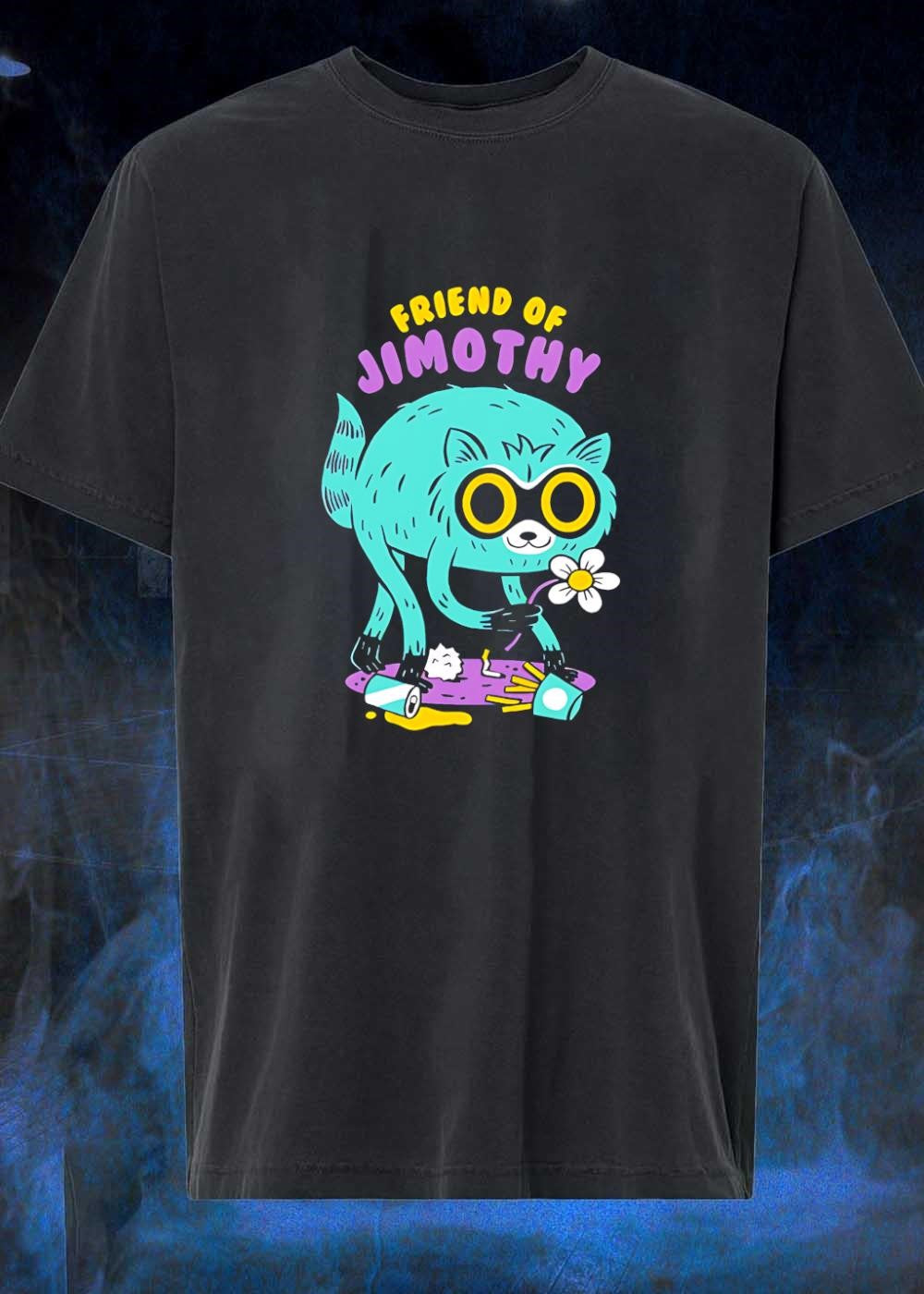 Friend of Jimothy Cute Teal Raccoon Sniffing Flower Trash T-Shirt