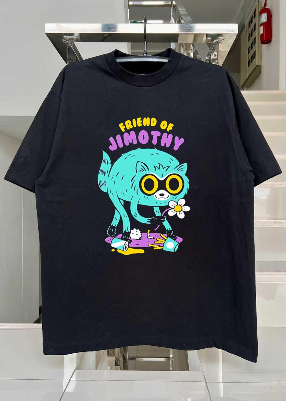 Friend of Jimothy Cute Teal Raccoon Sniffing Flower Trash T-Shirt