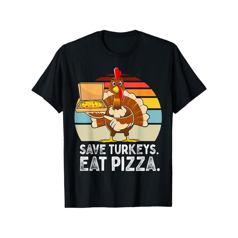 Funny Turkey & Pizza Graphic Men's T-Shirt - 100% Cotton, Crew Neck, Short Sleeve