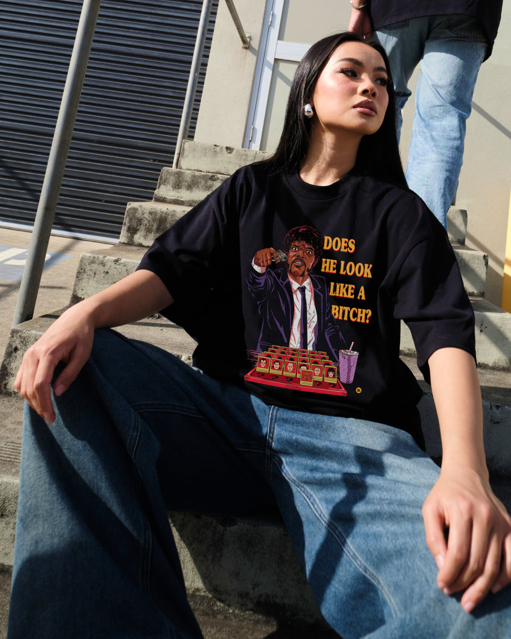 Does He Look Like a Bitch Oversized Tee Unisex