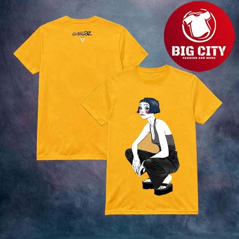 Gorillaz Merch LA Shop The Mountain Full Live Performance Noodle Charactor Yellow Two Sided Shirt