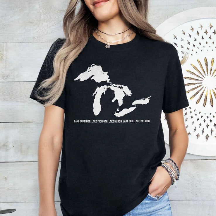 Great Lakes Map Lake Superior Lake Michigan Lake Huron Lake Erie Lake Ontario T Shirt
