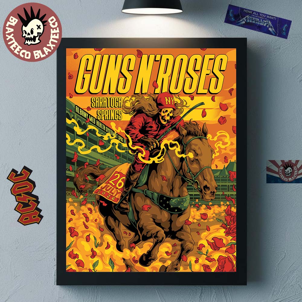 Guns N Roses Saratoga Springs New York 2026 Event Poster At Albany Med Health System At SPAC On July 26 2026 Skeleton Jockey Horse Racing Art Poster Canvas