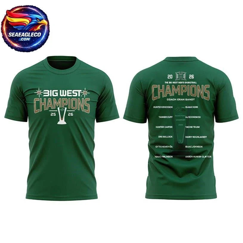 Hawaii Rainbow Warriors 2026 The Big West Credit Union 1 Champions Two Sided Shirt Unisex