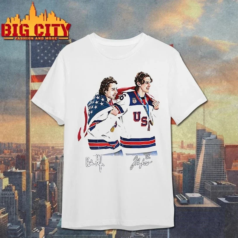 Hughes Brotherhood Team USA Hockey signatures Unisex