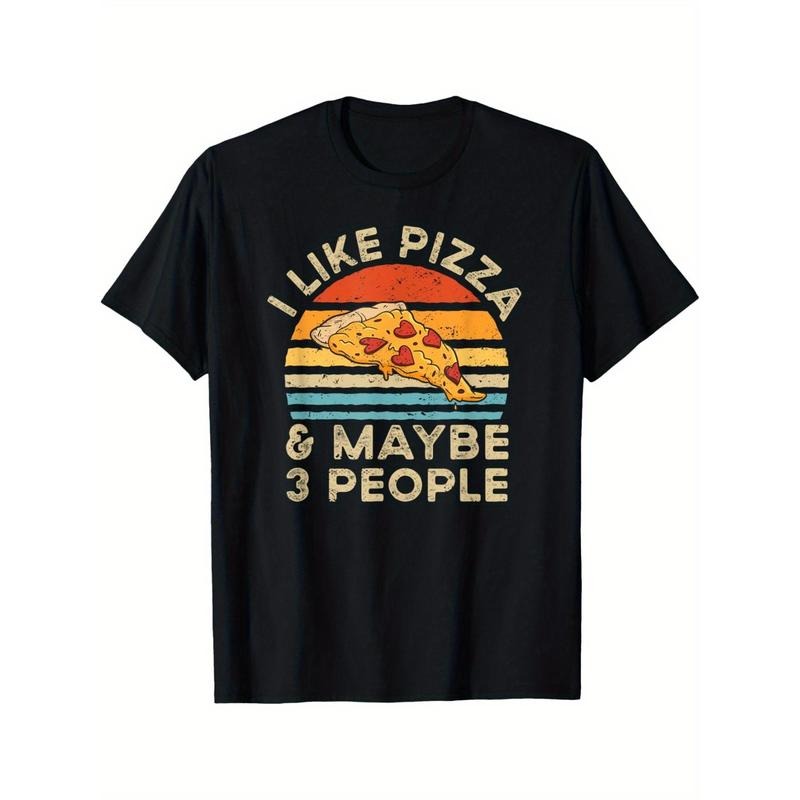 I Like Pizza And Maybe 3 People Retro Vintage T-Shirt Summer Comfortable Casual Short Sleeve T-Shirt made in usa Hoodie,...
