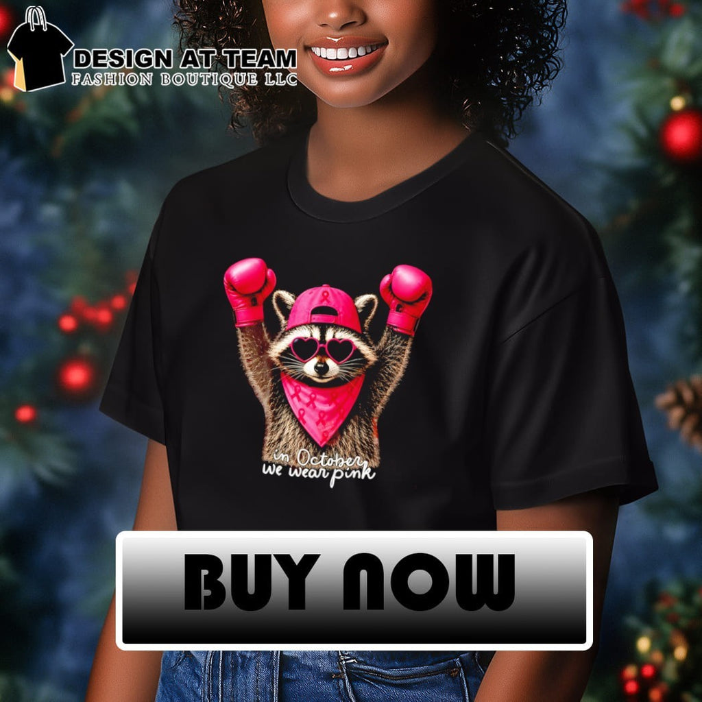 In October We Wear Pink Raccoon Breast Cancer Support Squad shirt