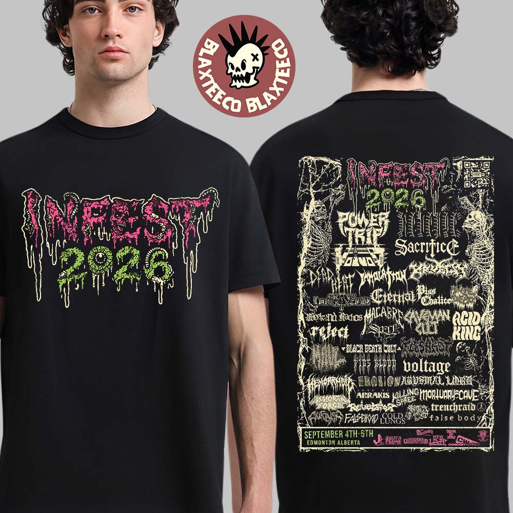 Infest 2026 Edmonton Canada September 4-6 2026 Logo With Lineup Two Sided T-Shirt
