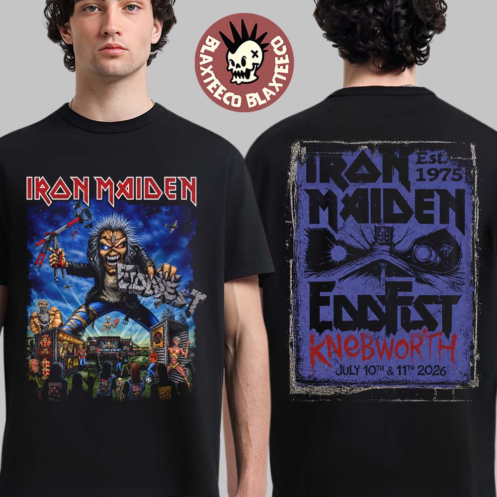 Iron Maiden Eddfest 2026 Knebworth Exclusive Merch Event Tee On July 10 And 11 2026 Giant Eddie Two Sided T-Shirt