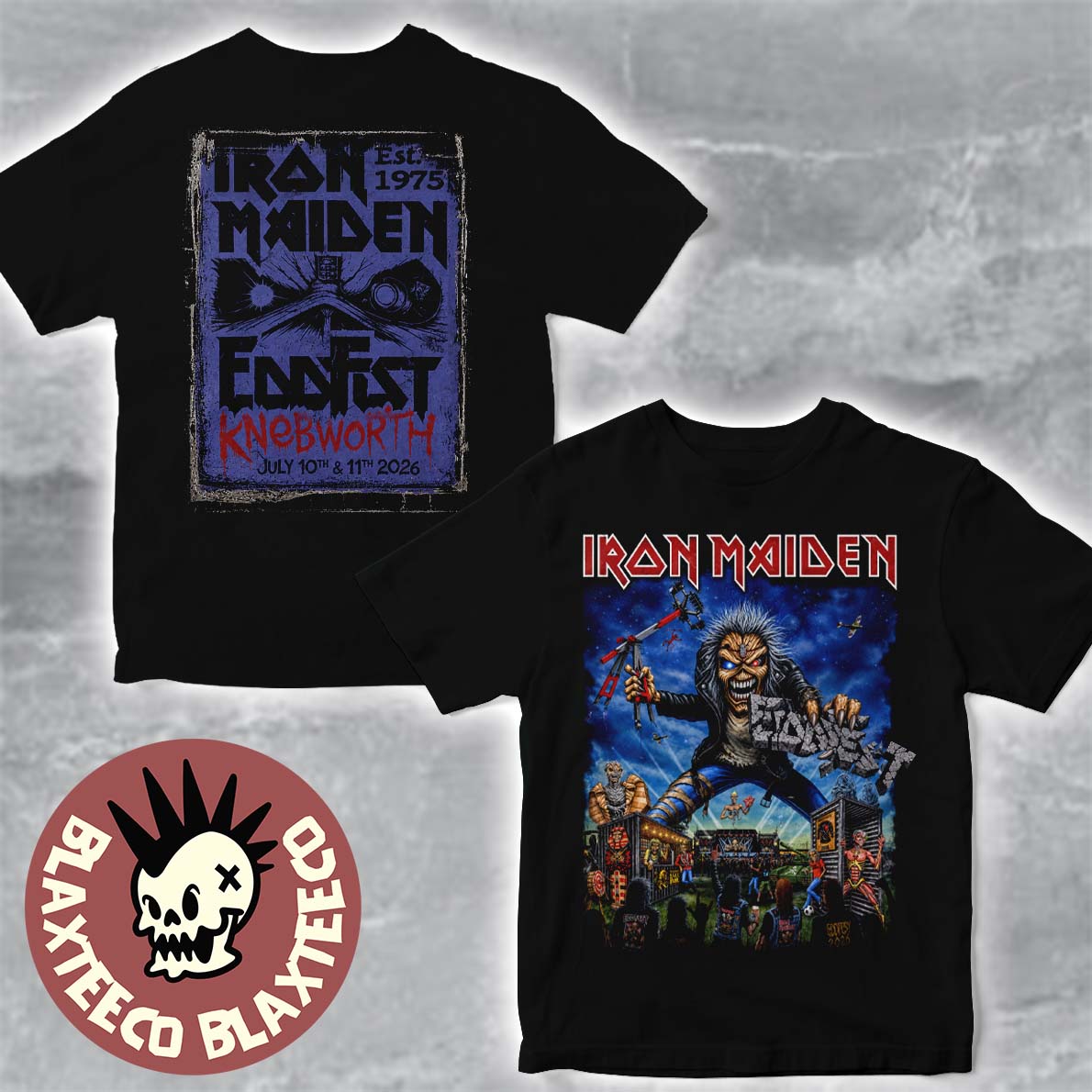 Iron Maiden Eddfest 2026 Knebworth Exclusive Merch Event Tee On July 10 And 11 2026 Giant Eddie Two Sided T-Shirt