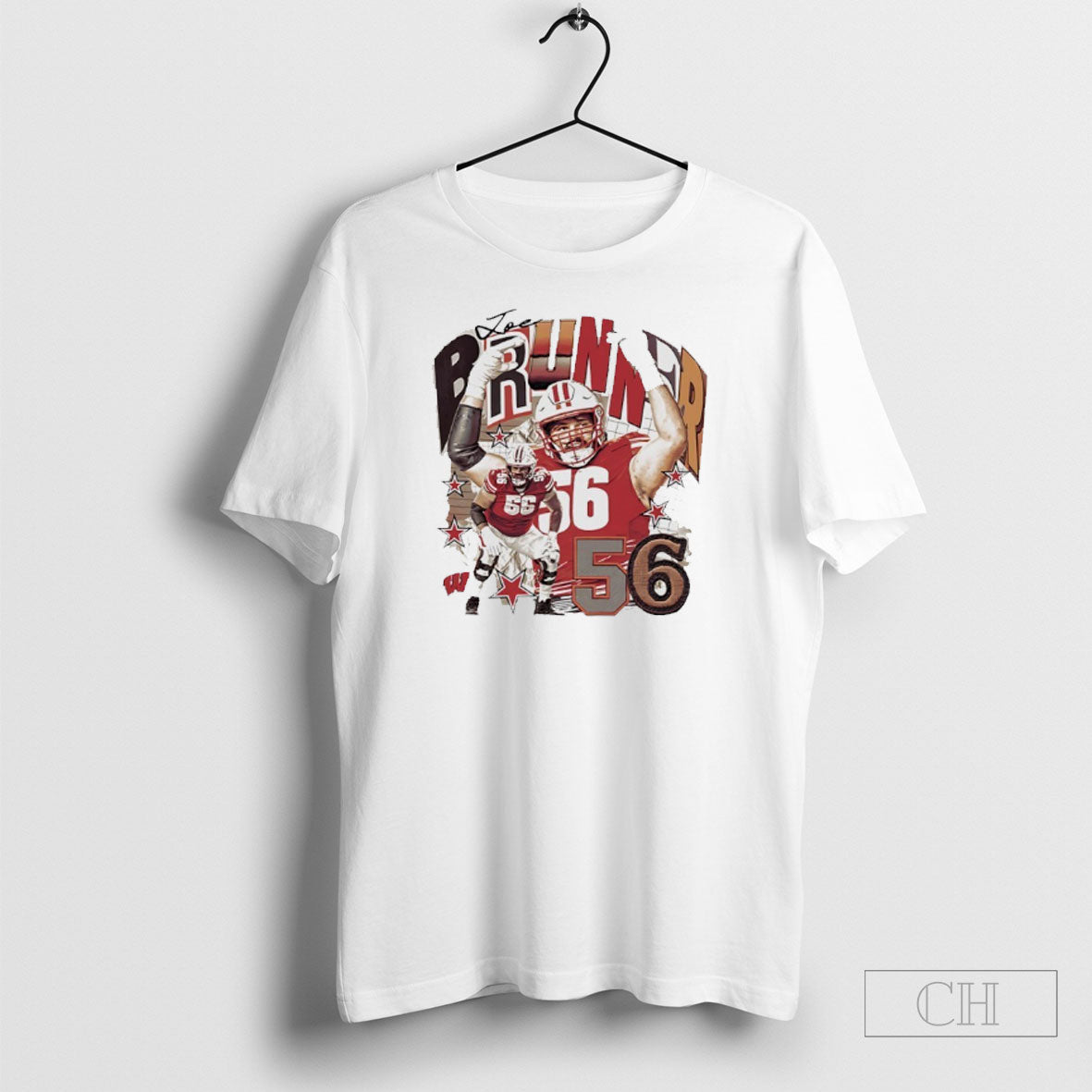 Joe Brunner 56 Wisconsin Badgers Player Collage Graphic Shirt Unisex