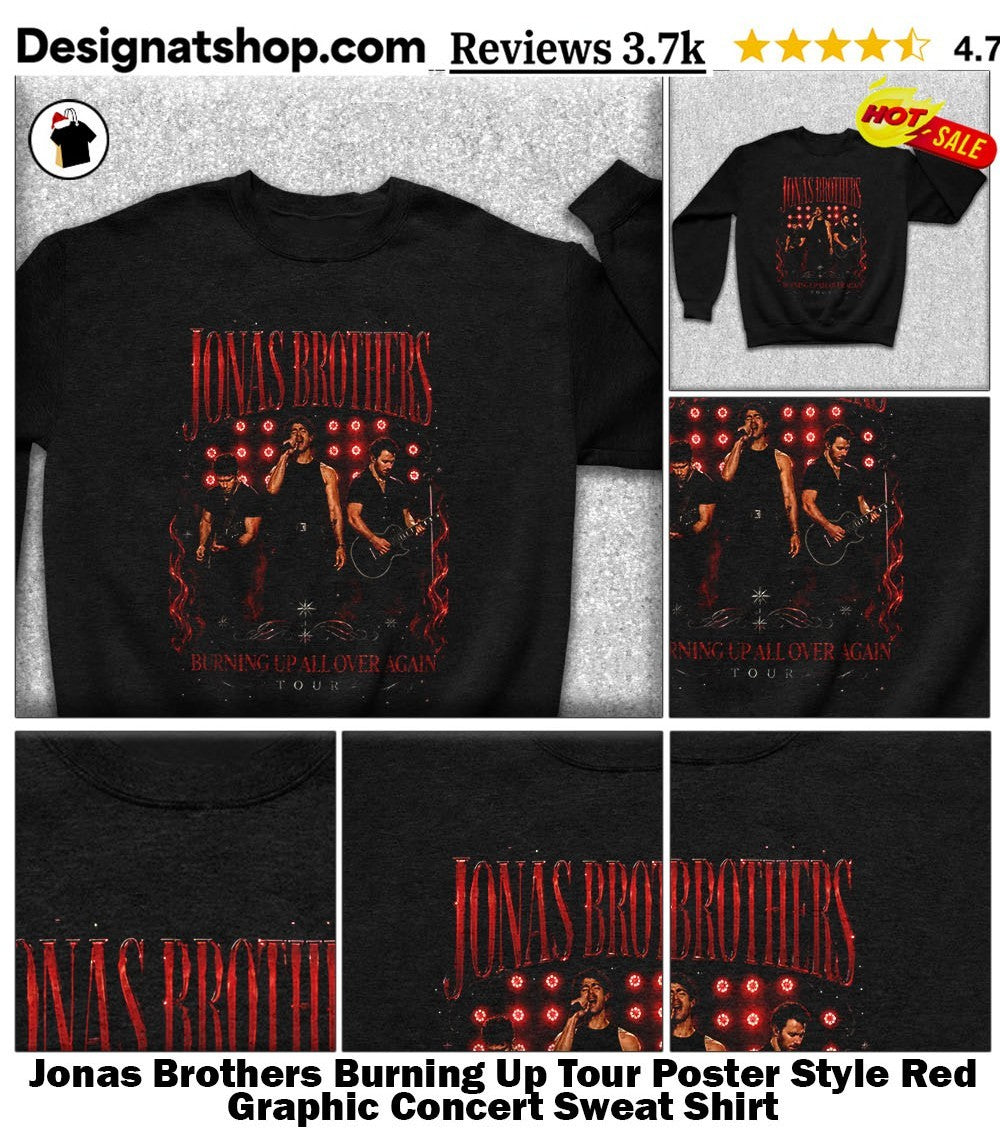 Jonas Brothers Burning Up Tour Poster Style Red Graphic Concert shirt
