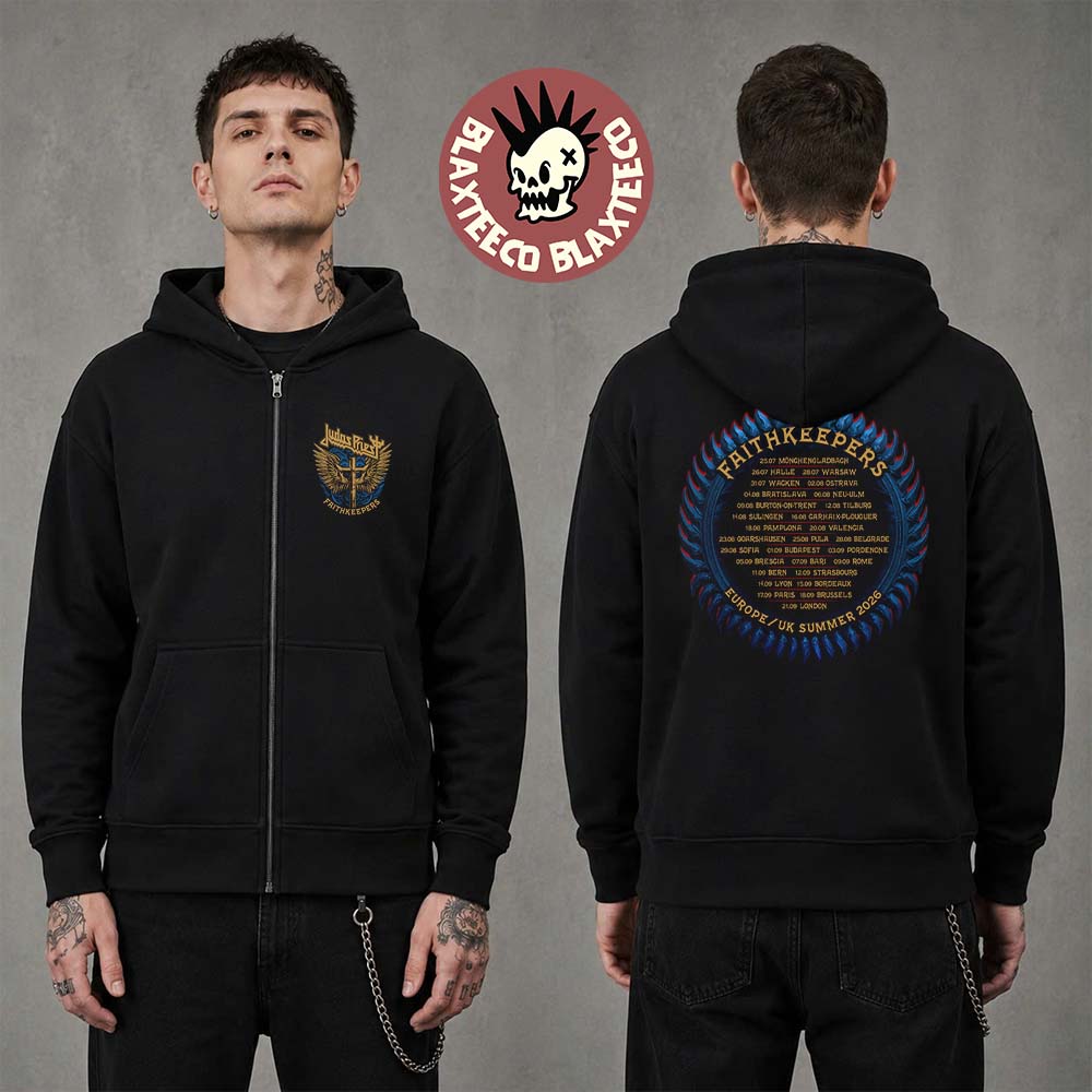 Judas Priest Faithkeepers Europe UK Summer 2026 Tour Merch Gold Wings Itin Zip Up Hoodie