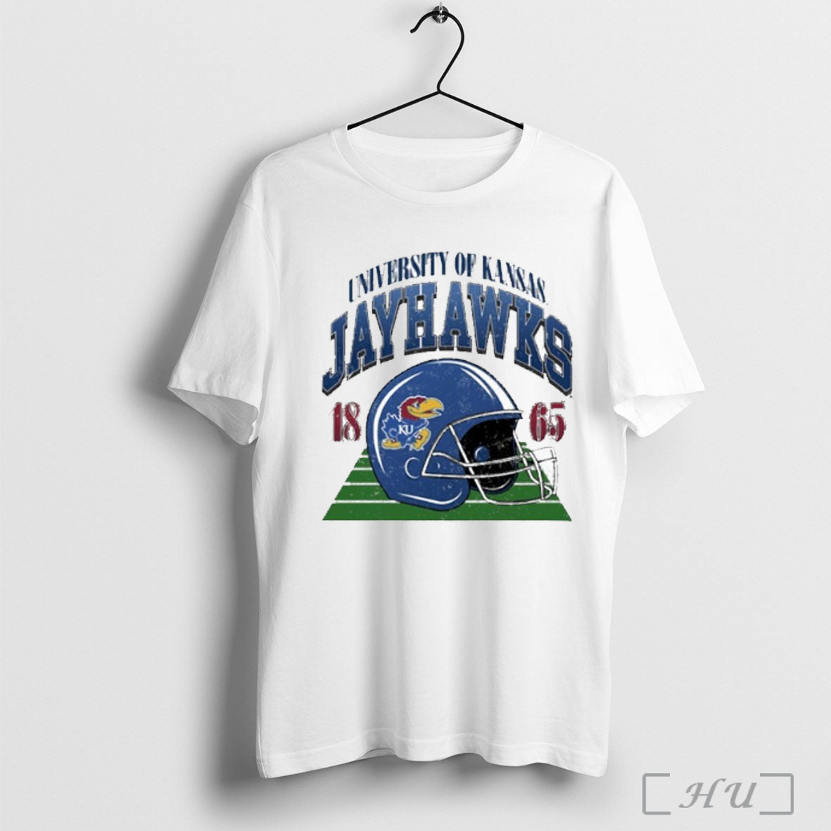 Kansas Jayhawks Distressed Football Helmet T Shirt Unisex