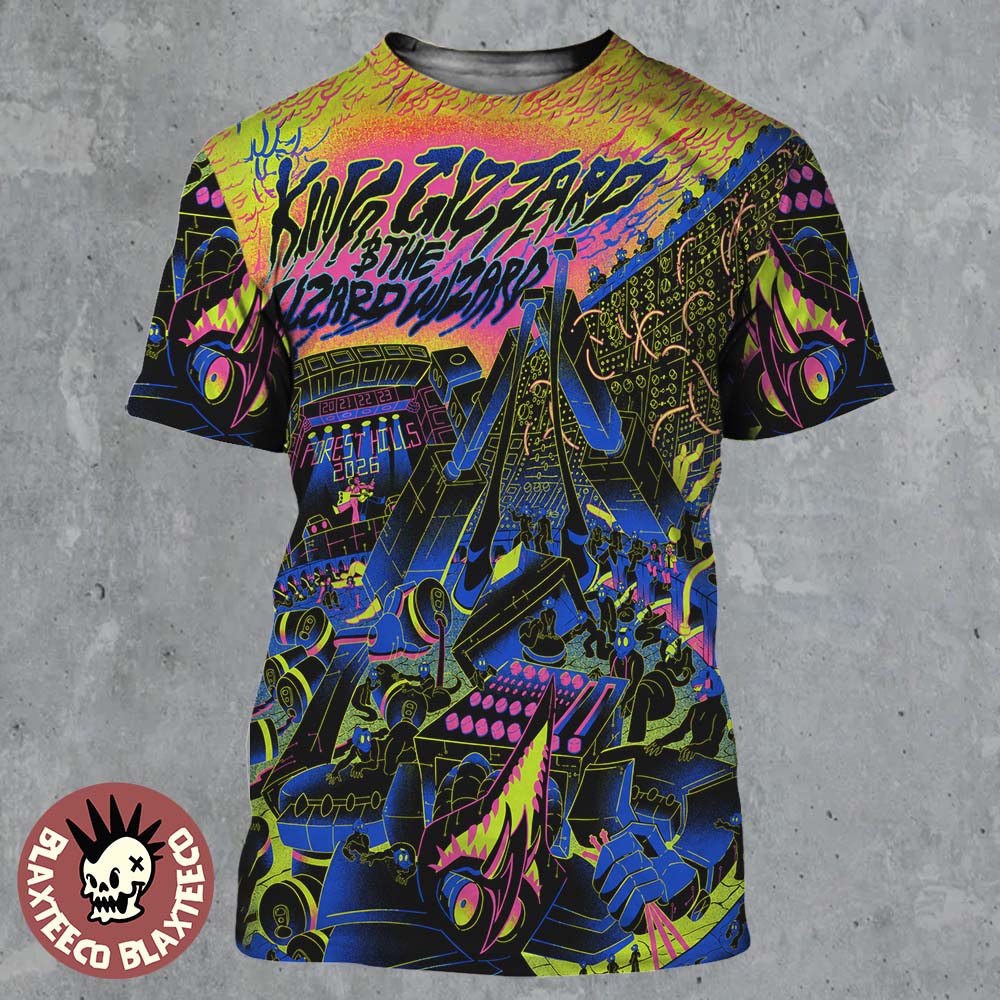 King Gizzard And The Lizard Wizard Forest Hills New York 2026 Event Poster At Forest Hills Stadium From August 20 To 23 2026 I Drink Lakes Of Motor Oil All Over Print Shirt