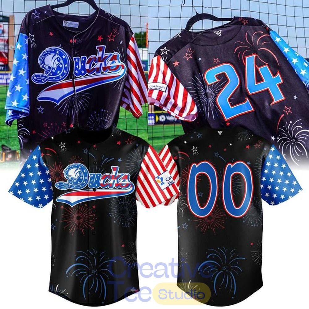 Long Island Ducks Patriotic 4th of July Fireworks Baseball Jersey