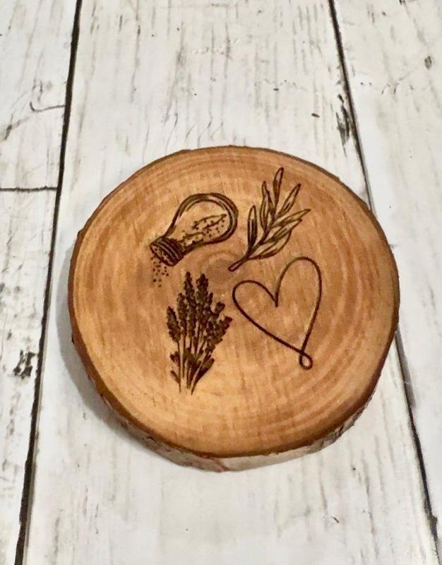 Magical Wooden Engraved Coaster Round Salt Rosemary Lavender Love Design Rustic Wood Slice for Everyday Use & Decor...