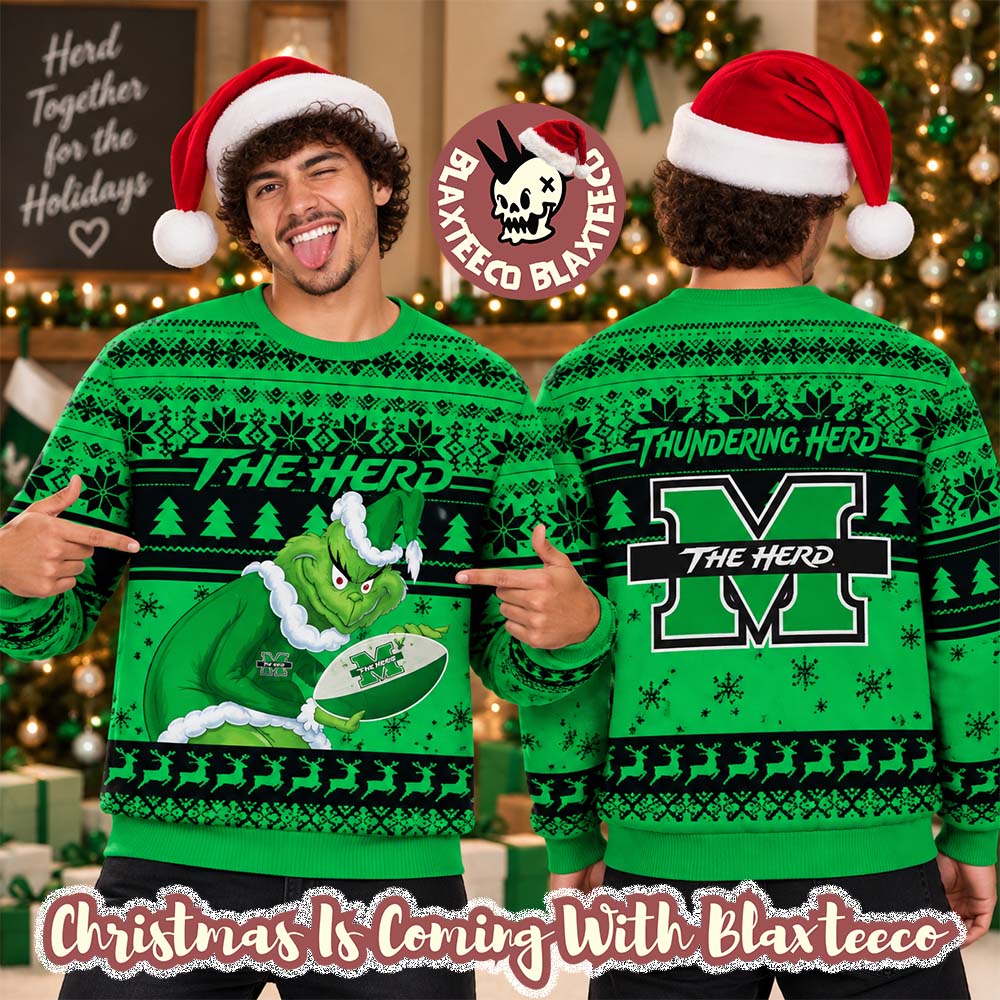 Marshall Thundering Herd NCAA Grinch Stole The Ball Festive 2026 Christmas Ugly Sweater