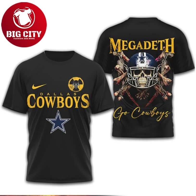 Megadeth x Dallas Cowboys Skull &amp; Crossbones Metal Two Sided Shirt Unisex