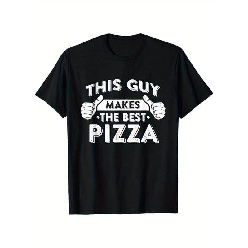 Men'S Pizza Maker Graphic Tee, 100% Cotton Crew Neck T-Shirt, Geometric Pattern, All-Season Casual Pullover, Medium...